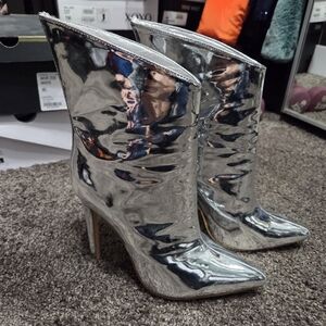 Forever 21 Shiny Silver Heeled Boots